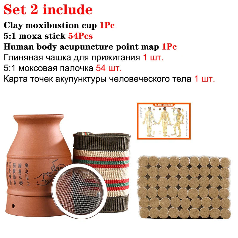 Moxa Therapy Warm Massager Clay Gua Sha Scraper Cup Ceramic Moxibustion Jar Muscle Relax Body Relaxation Natural Wild Wormwood