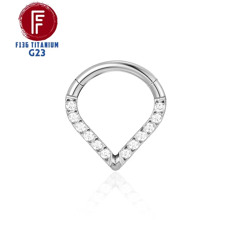 G23 Titanium Daith Cartilage Earrings 16G Helix Nose Septum Piercing Conch Hinged Clicker Body Jewelry Ear Ring Zircon Wholesale