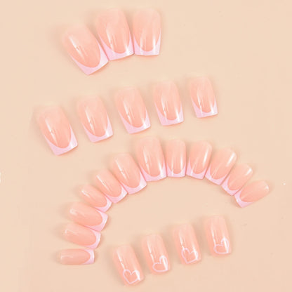 24PCS Rectangular Fake Nails Cute Heart-Shaped Nude Fake Nails Pointed French Valentine's Day Nails Suitable For Women And Girls