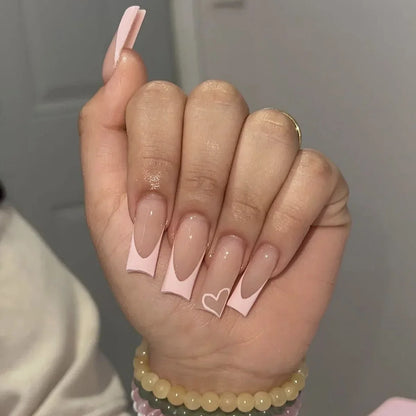 24Pcs Long Square False Nails Simple White French Fake Nails Wearable Ballet Coffin Full Cover Nail Tips Acrylic Press on Nails
