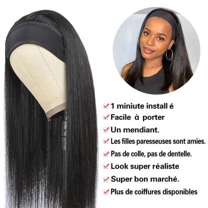 Bling Hair Headband Bone Straight Wig 180% Density Brazilian Human Hair Bone Straight Wigs For Women Glueless Wig