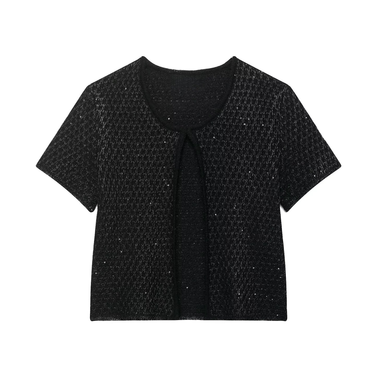 UNIZERA Fashion Temperament Sequin Knitted Jacket + Knitted Camisole Top Women's Clothing 2025 Summer New Products Set