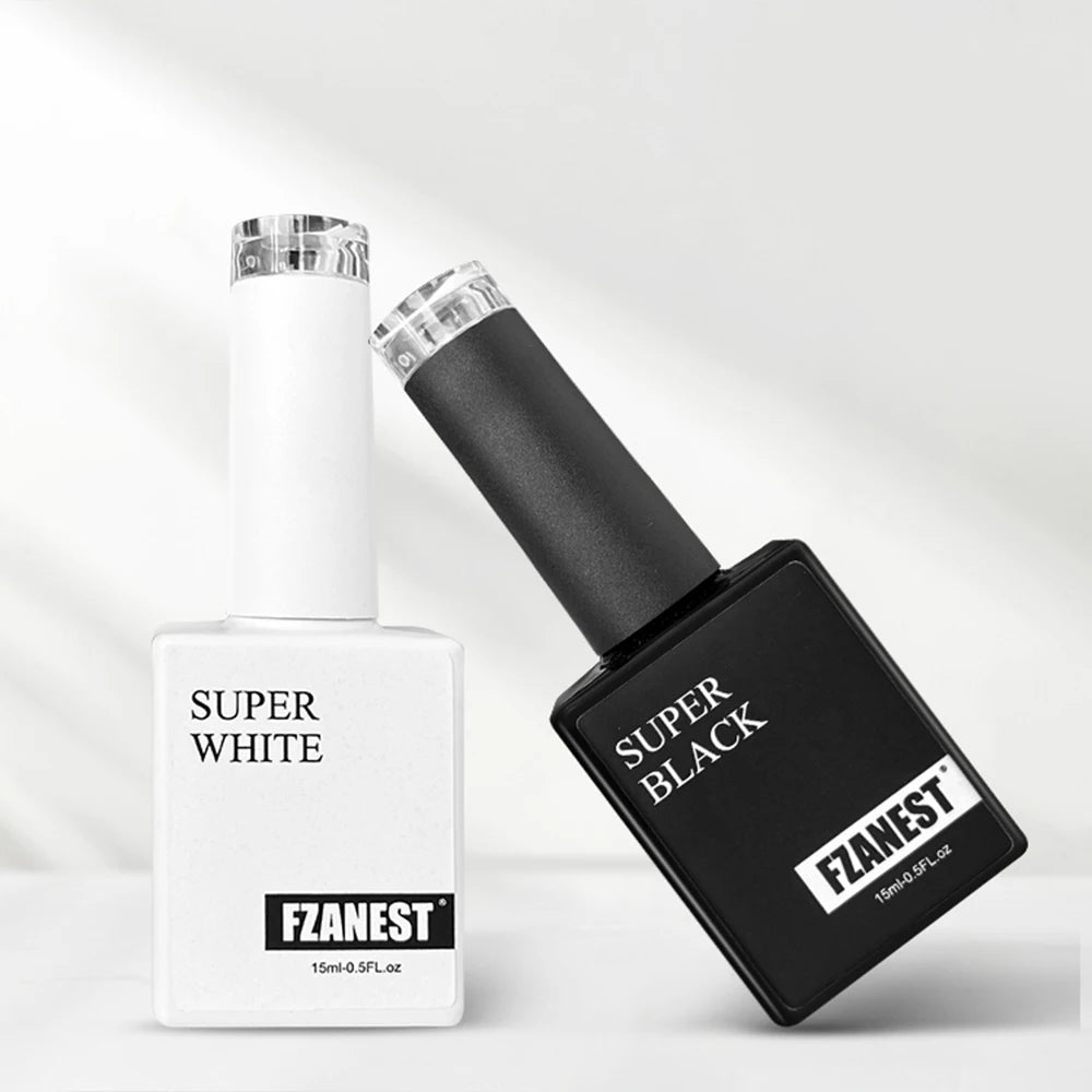 FZANEST Super White Gel Polish Not Yellowing Super Black Nail Polish 15ml Bottles Private Label Colour Led uv Gel Nail Polish