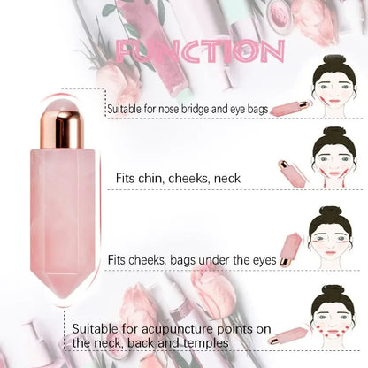 Rose Quartz Crystal Essential Oil Roll Bottle Beauty Massage Skin Care Tool for Facial Neck Body Muscle Relaxation