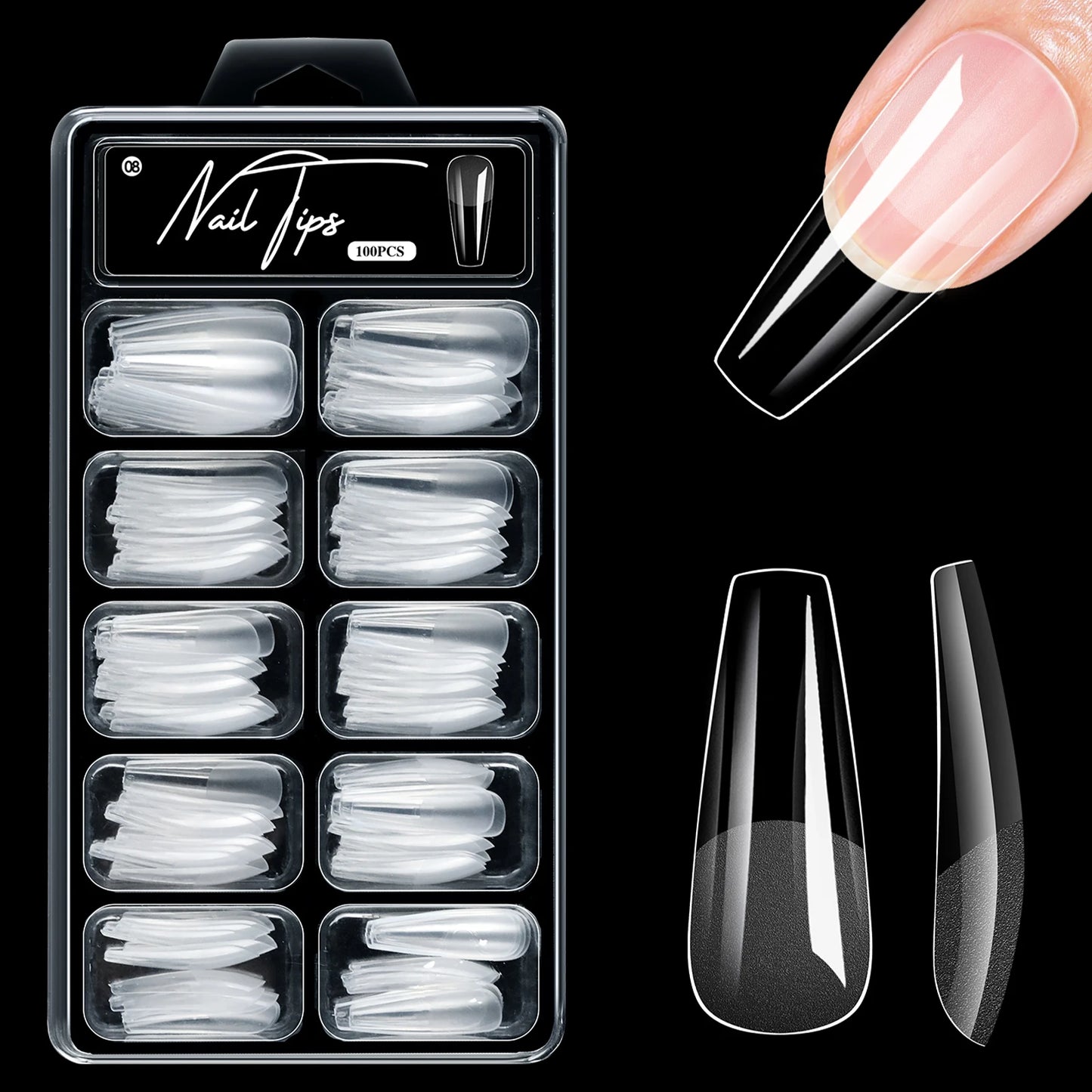 100Pcs Almond Coffin Soft Gel Nails Tips Half-frosted Full Cover Press On Nails Soak Off Gel Nail Extension Tips Capsule