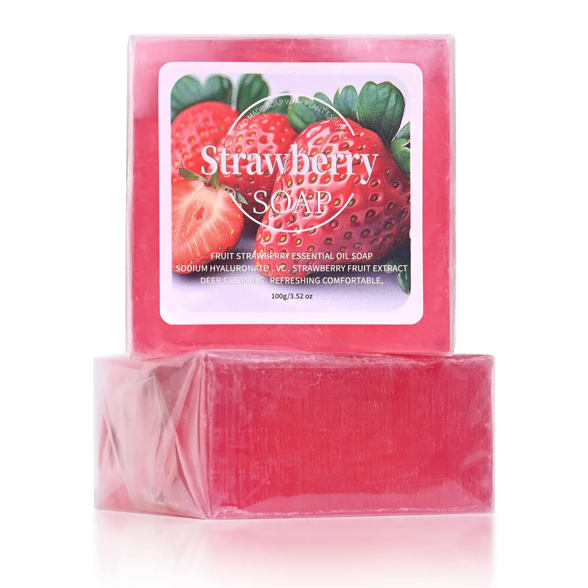 B+Fruit Strawberry Soap Plant Essential Oil Soap Deep Cleansing Handmade Soap for Cleansing and Bathing Portable Soap for Travel