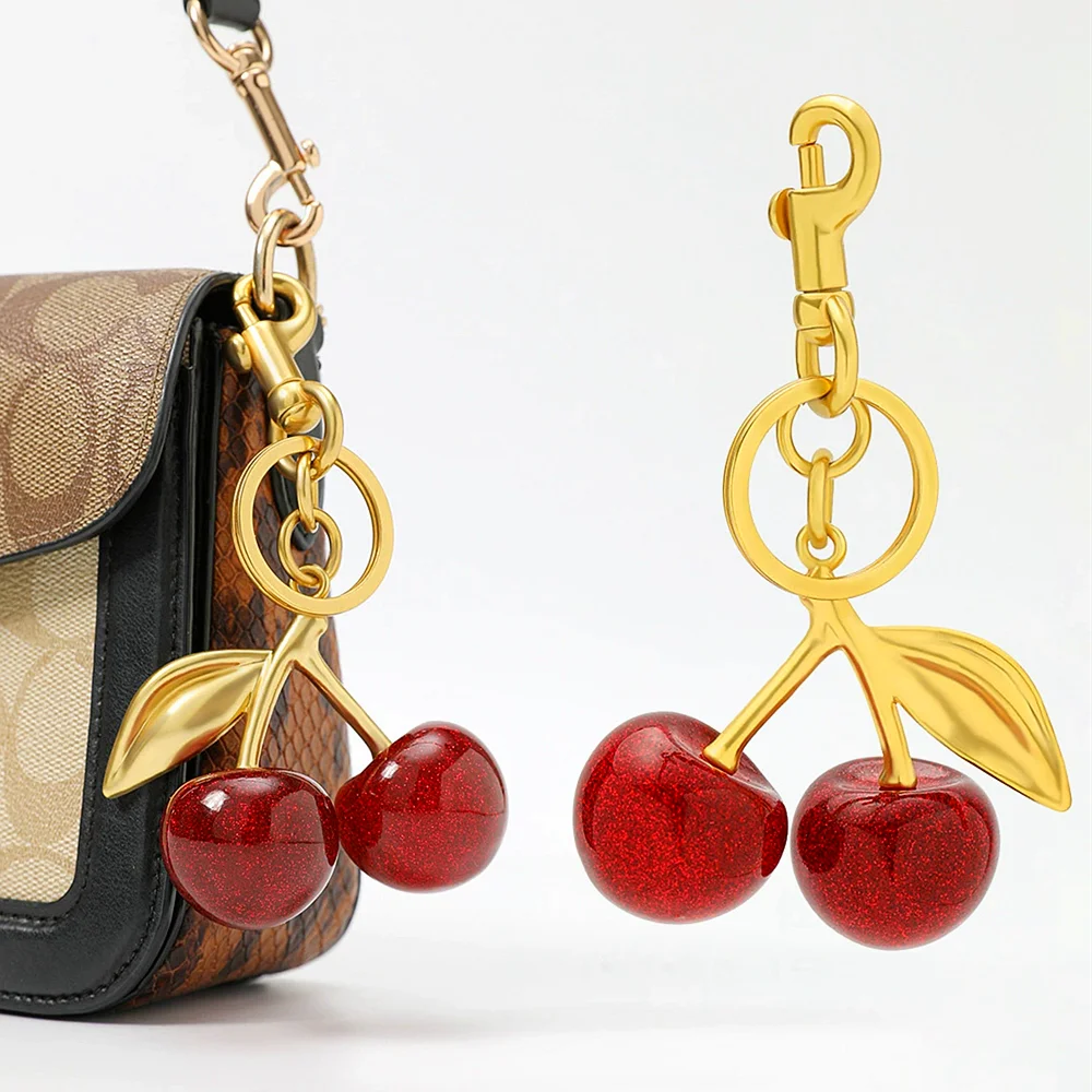 Trendy Red Cherry Pendant Keychain for Women Cute Bag Decorations Multifunctional Jewelry Car Key Accessories Charm Keyring Gift
