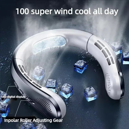 Midea 8000mAh Portable Hanging Neck Fan Bladeless Neckband Fan Digital Display Power Air Cooler USB Rechargeable Electric Fan