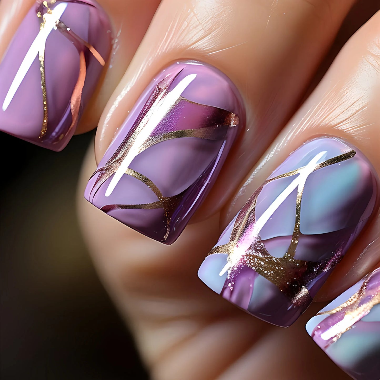 24Pcs Ladder-shaped Ballet False Nails with Glue Stripe Floral Nail Art Ombre French Press on Acrylic Nail Tips for Spice Girls