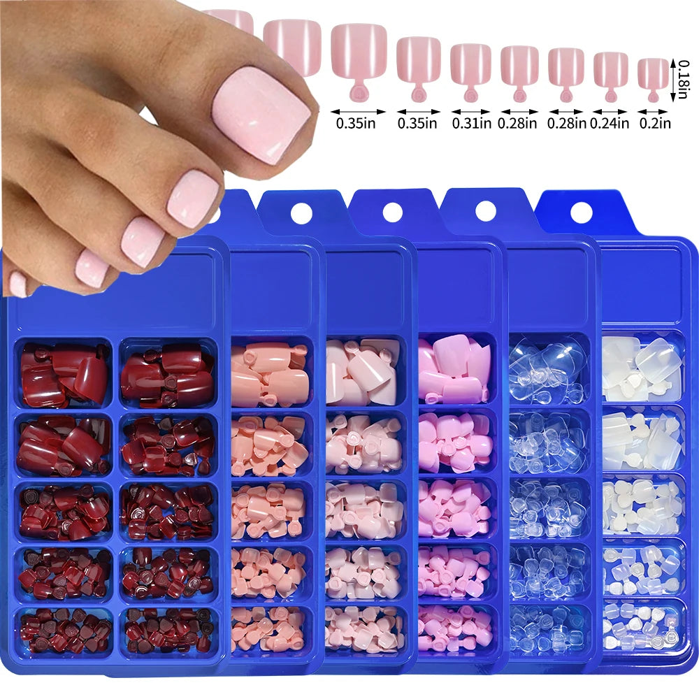 100/120pcs False Toenails French Short Square Full Cover Fake Toe Nails Acrylic Pink Clear White Press on Toenails For Women