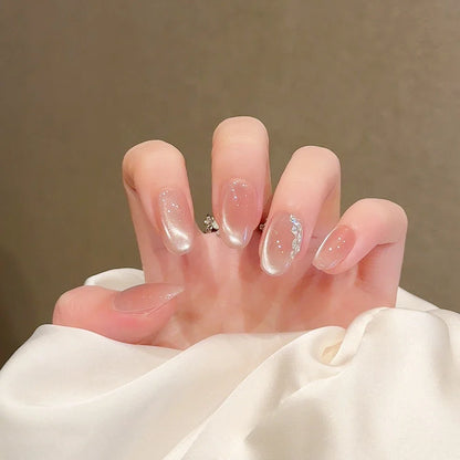 10Pcs Simple Fashion Handmade Press on Nails Glitter Cat Eye Fake Nails Wearable Nails Full Cover False Nail Uñas Postizas