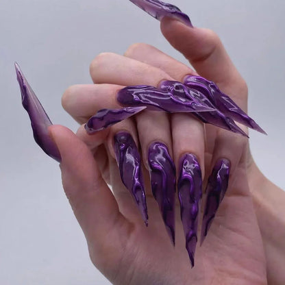 24pcs y2k Long Pointed False Nails Cool Girl Style Silver Flame Pattern Press on Nails Detchable Full Cover Fake Nail Patches