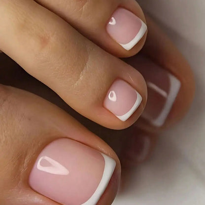 24pcs French Fake Toenails Pink Gradient Full Cover Short Square Toe Nails Foot Nails Tips for Women Girls