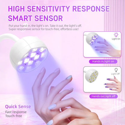 36W Rechargeable UV LED Nail Lamp Cordless 12LEDS Nail Dryer 360° Bendable Fast Drying Nail Manicure Polish Glue Gel Curing Lamp