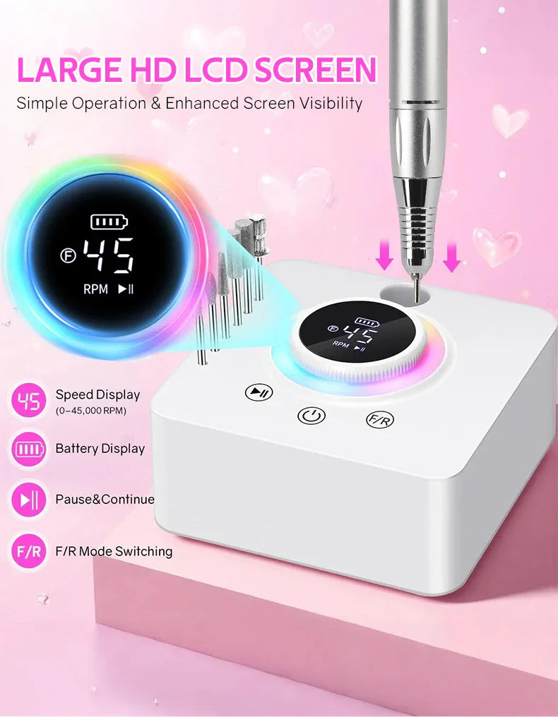 DianaBeauty 45000RPM Rechargeable Nail Drill Machine Nail Polish Polisher Electric Manicure Sander Low Noise Nail Salon Tools