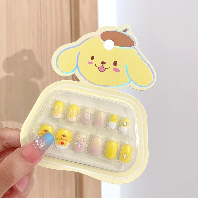 12pcs Kids 3D Stereo Sanrio Fake Nails Patch Sweet Girls Cute Cartoon Hello Kitty press on nails Kuromi Child Wearable FalseNail