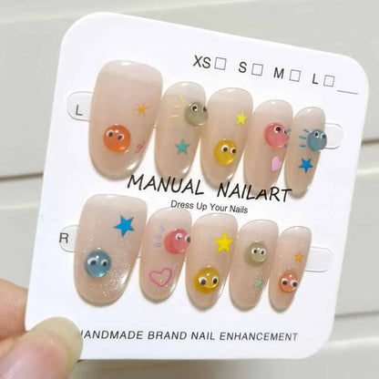 10Pcs French Style New Cute 3D Small Eyes Wearable Nails Patch Nail and Nail Accessories Press on Nails Detachable Nail Tips