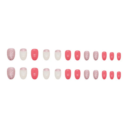 24 pcs short Oval French simple solid color Flash nails +1 nail glue +1 nail file