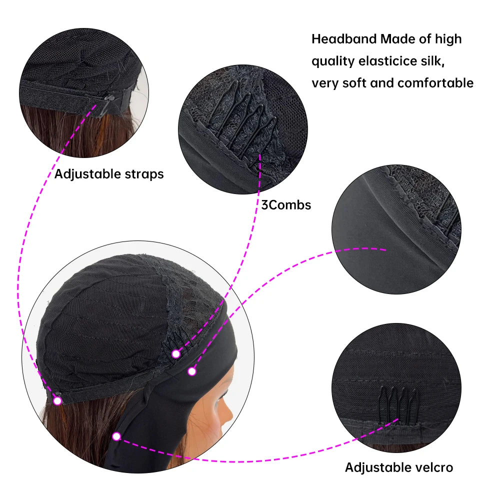 HENRY MARGU Women's Headband Wig Synthetic Hair Long Straight Brown Gloden Highlight Glueless Wigs for Black Women Machine Made