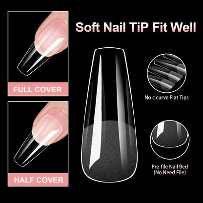 100Pcs Almond Coffin Soft Gel Nails Tips Half-frosted Full Cover Press On Nails Soak Off Gel Nail Extension Tips Capsule