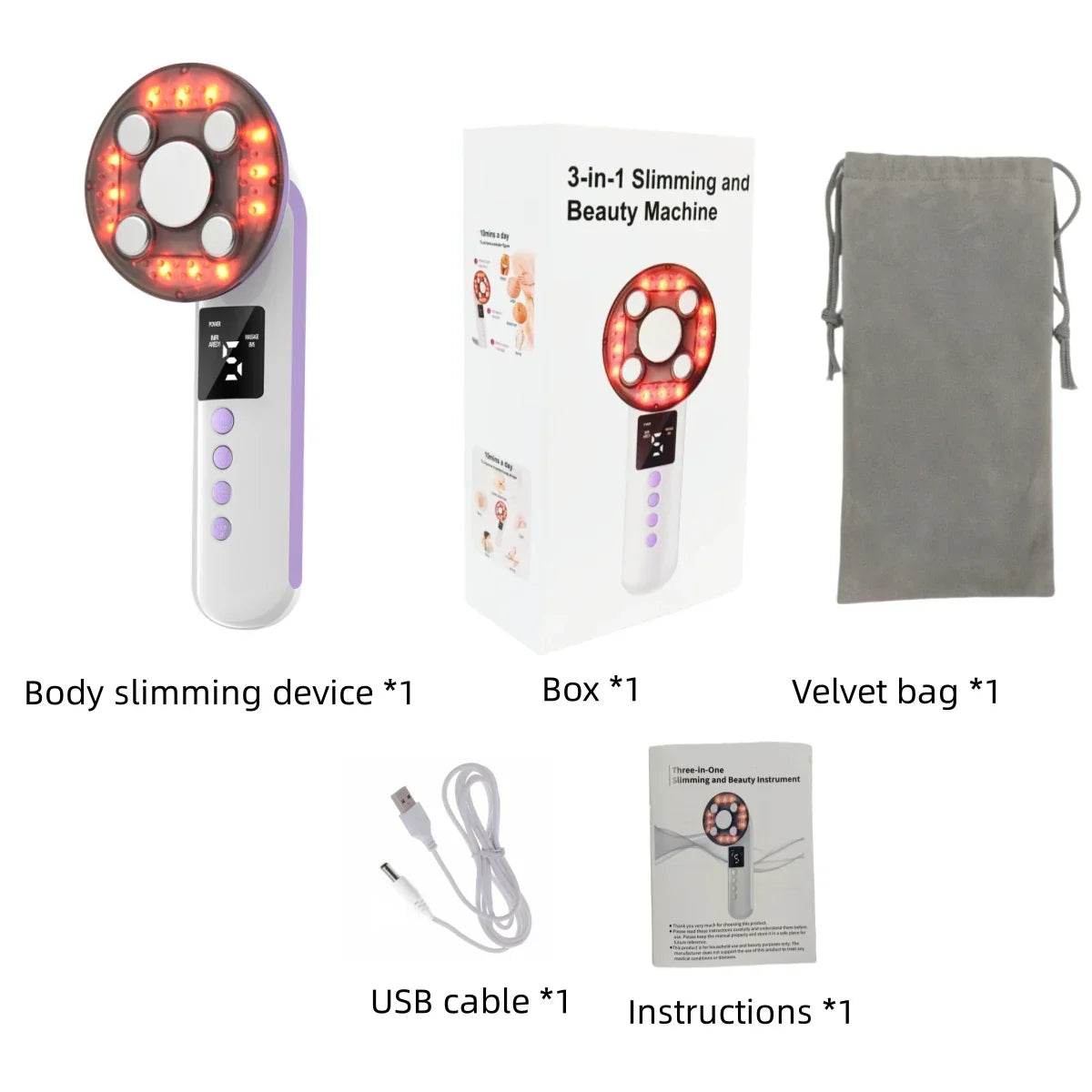 3 IN 1 Slimming Beauty Instrument 3Mhz Ultrasound Cavitation Machine Body Slimming Vibrating Massager Anti-Cellulite Device