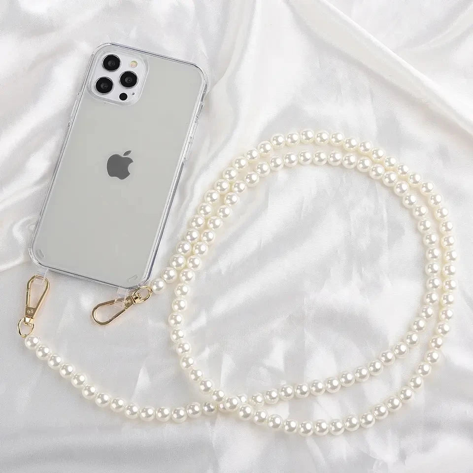 DIY Luxury Pearl Chain Crossbody Strap Shockproof Acrylic Lanyard Phone Case for iPhone 16 14 13 12 PRO 15 Pro Max X XS 7 8 Plus