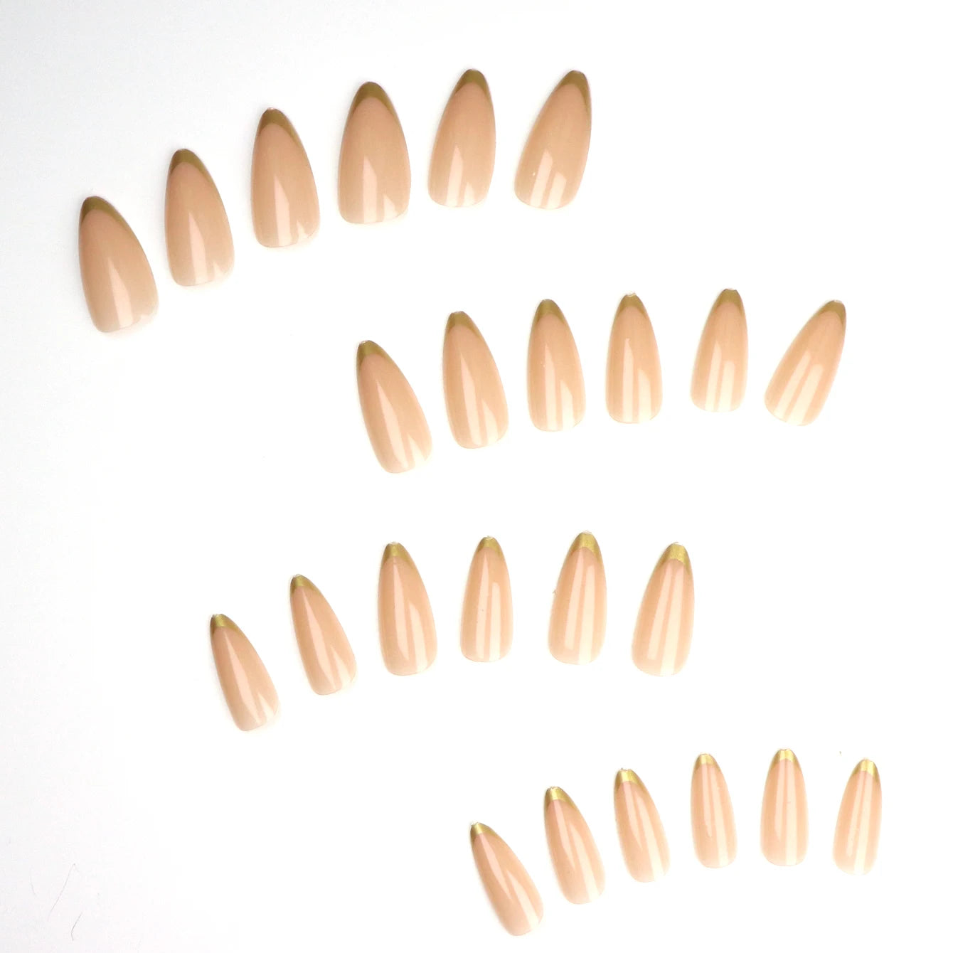 24Pcs Golden French Fake Nail with Almond Head Design Simple Oval False Nails Wearable Press on Nails Full Cover Nail Tips