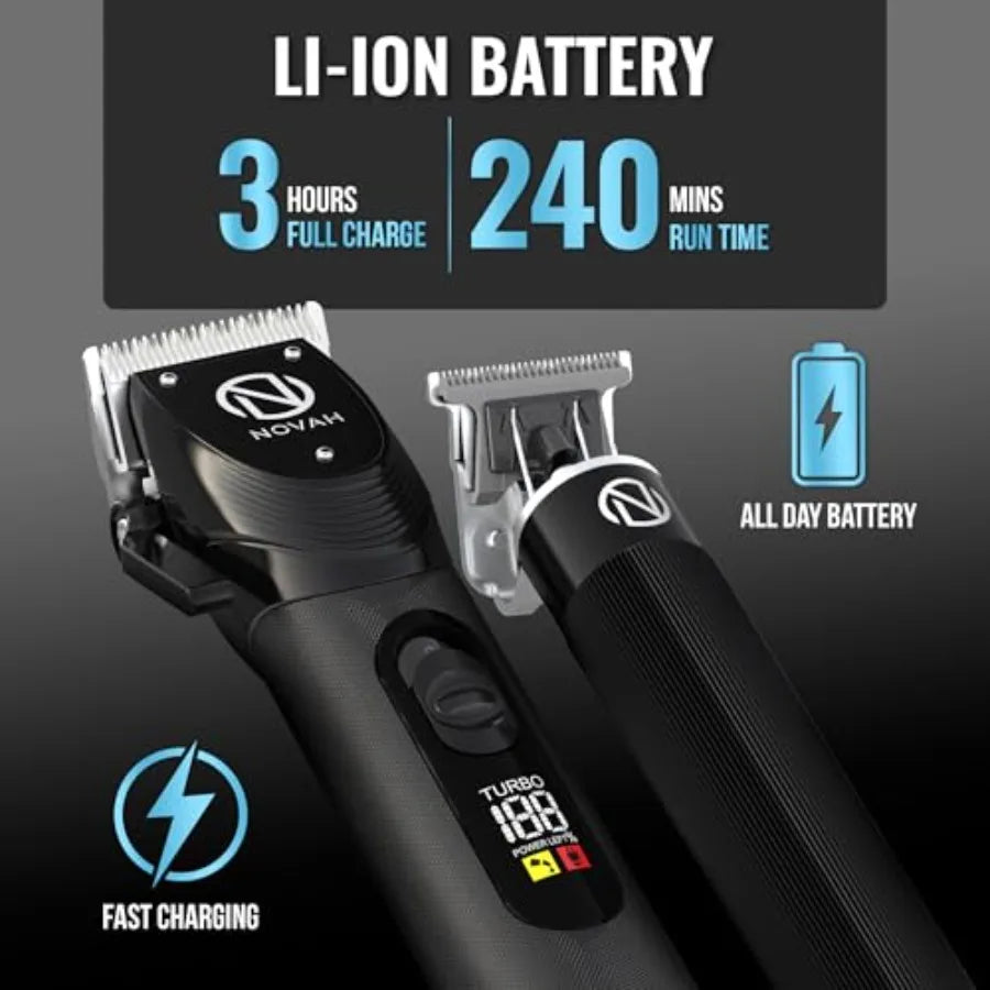 Novah Professional Hair Clippers for Men Cordless Fade Trimmer Set Electric Haircut Kit in Black with Precision Blade for Salon