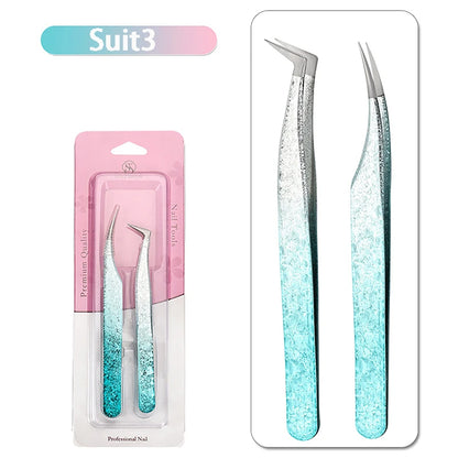 2Pcs Eyelash Tweezers Ice Flower Anti-static 3D Accurate Eyebrow Grafting False Lashes Extension Supplies Makeup Tweezer Tools