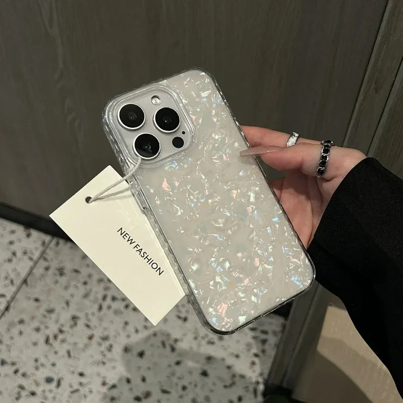 Luxury Shell Pattern Laser Phone Case For iPhone 11 12 13 14 15 16 17 Pro Max Plus Air IMD Shockproof Bumper Cases Cover