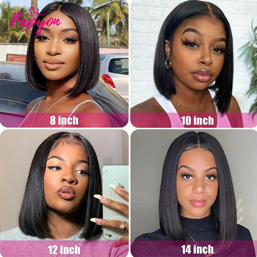 13x6 Straight Lace Frontal Brazilian Human Hair Short Bob Wig For Women Straight Transparent Lace Front Bob Wigs 8-14Inch