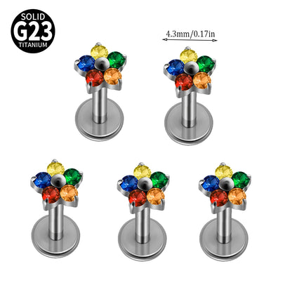 1/5PCS F-136 Implant Titanium Different Size Flower Zirconia Labret 16G Internal Threaded Cartilage Helix Lobe Earring Piercing