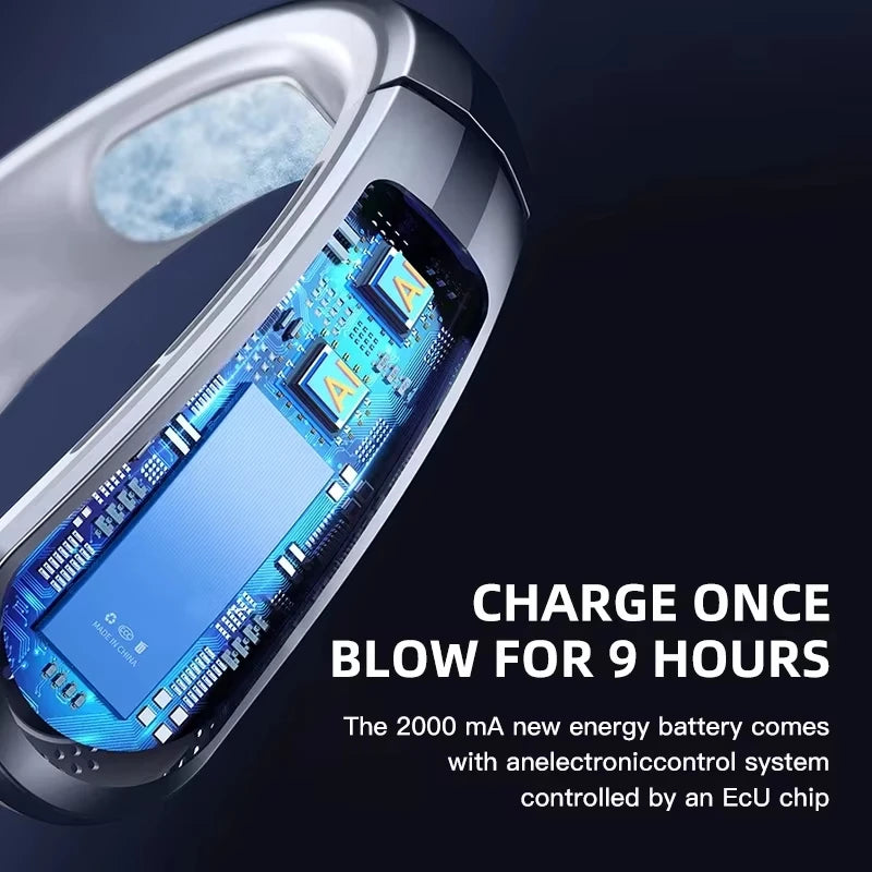 Midea 8000mAh Portable Hanging Neck Fan Bladeless Neckband Fan Digital Display Power Air Cooler USB Rechargeable Electric Fan