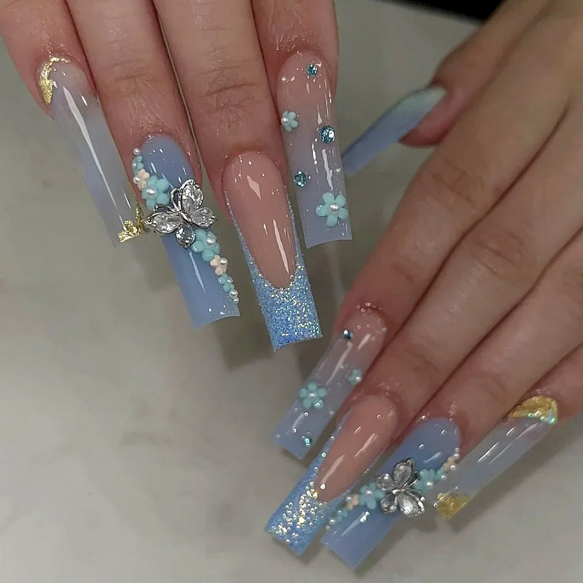 24Pcs Long Square False Nails Simple White French Fake Nails Wearable Ballet Coffin Full Cover Nail Tips Acrylic Press on Nails
