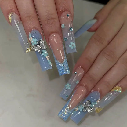 24Pcs Long Square False Nails Simple White French Fake Nails Wearable Ballet Coffin Full Cover Nail Tips Acrylic Press on Nails