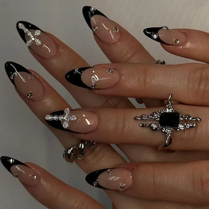 24pcs French Almond Press on Nails Leopard Print False Nails 3D Bow Wearable Stick-on Nails Fake Nail Uñas Накладные Ногти 네일팁