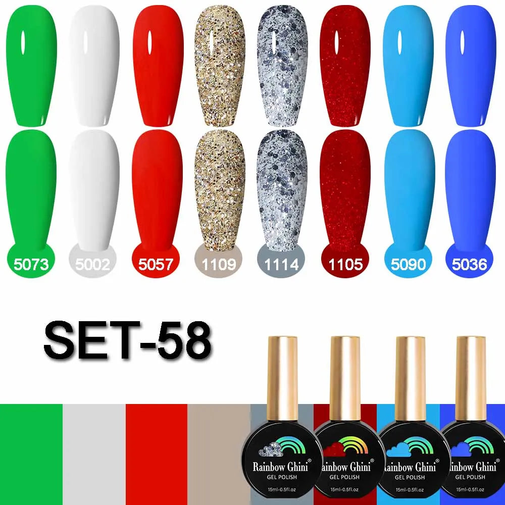 Rainbow Ghini 15ML 8Pcs/Set Nude Glitter Gel Nail Polish HEMA TPO FREE Colorful Nail UV LED Hybrid Gel Varnish All For Manicure