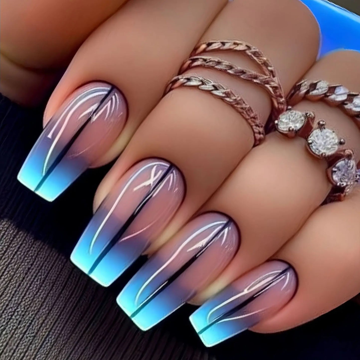Short Medium long fake nails Square ballet nail tips Gradient purple pink blue leopard flame Y2K press on false nail art set