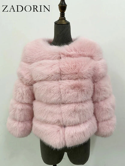 ZADORIN S-6XL Mink Coat Winter Black White Faux Fur Coat Woman Elegant Fluffy Faux Fur Jacket Top Short Fur Coats Woman Clothing