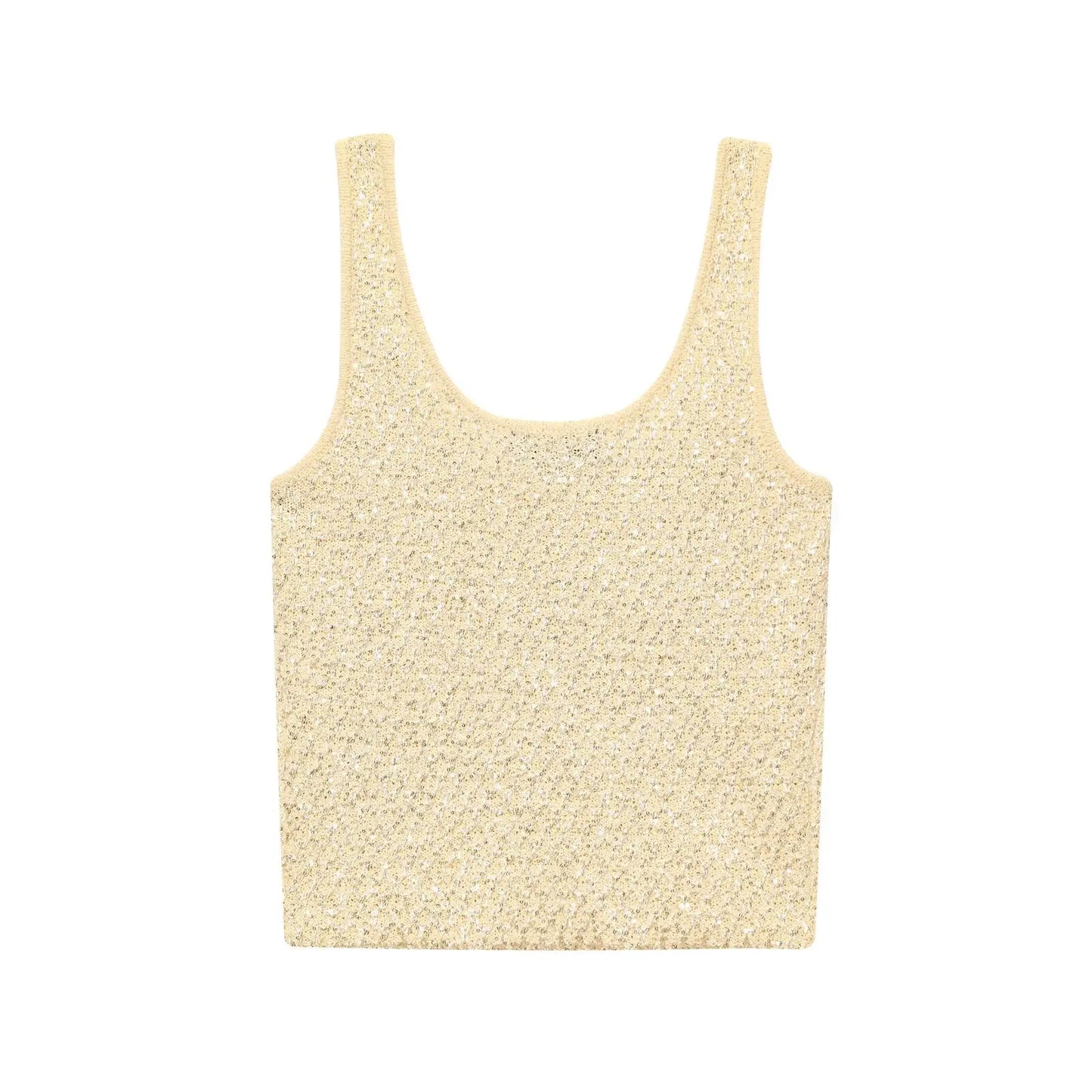 UNIZERA Fashion Temperament Sequin Knitted Jacket + Knitted Camisole Top Women's Clothing 2025 Summer New Products Set