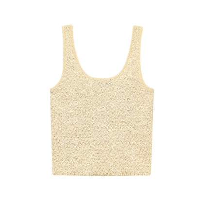 UNIZERA Fashion Temperament Sequin Knitted Jacket + Knitted Camisole Top Women's Clothing 2025 Summer New Products Set