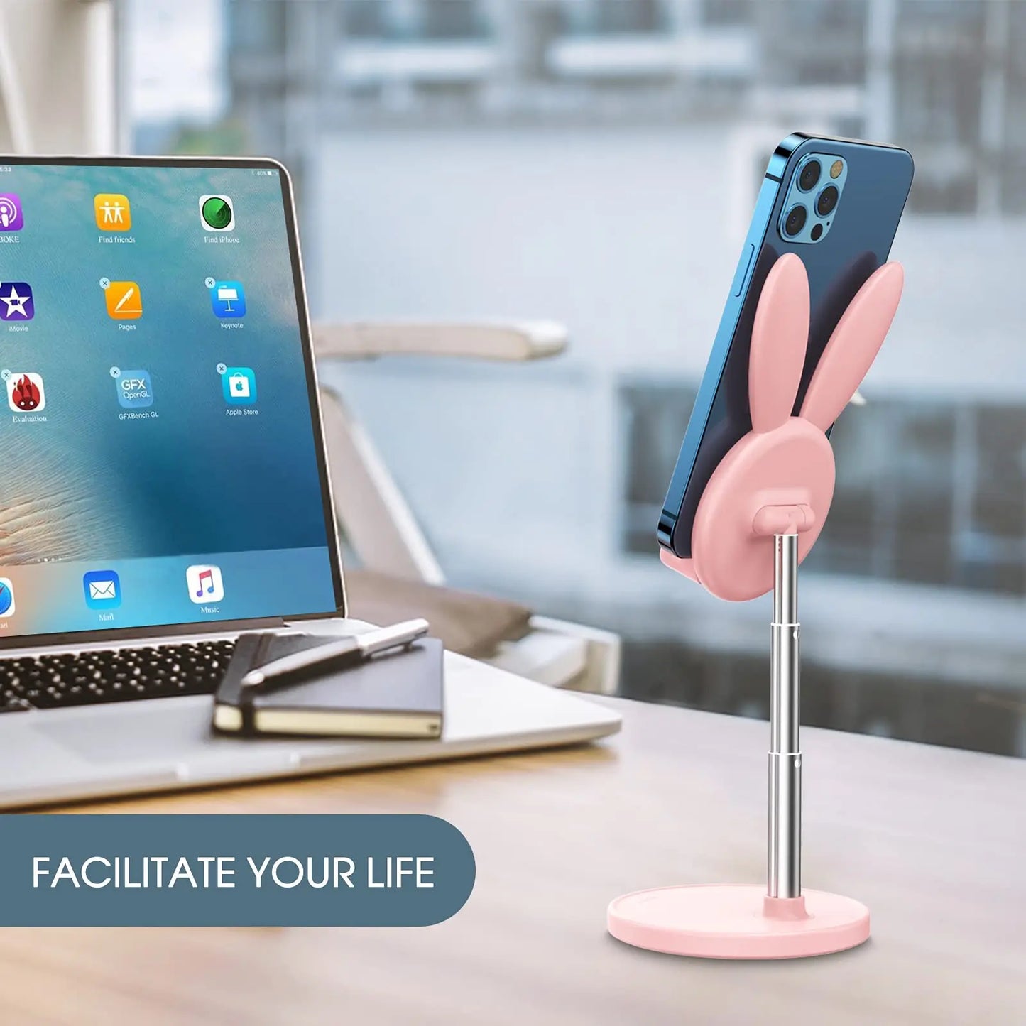 Cute Rabbit Phone Holder Stand Desktop Angle Height Adjustable Bunny Phone Stand for Selfie Watch Drama Support Bracket Table
