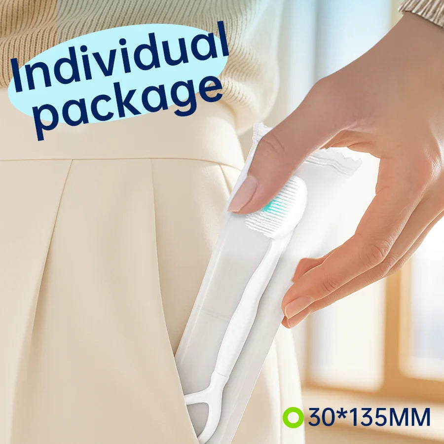 Portable and individually packaged 3-in-1 nano brush head toothbrush floss disposable toothbrush for adults on business trips