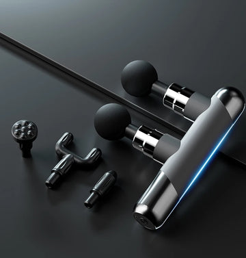 Pistola de fascia de doble cabezal con carga USB con ajuste de fuerza de 6 velocidades y 4 pares (8 piezas) de cabezales de masaje, masajeador de doble masaje