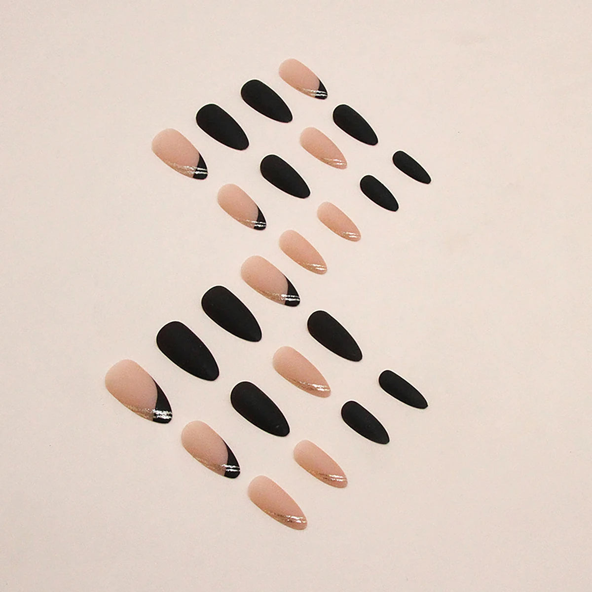 24pcs medium length almond shaped minimalist black sweet and cool girl nail clips&1 rubbing strip&1 jelly gel