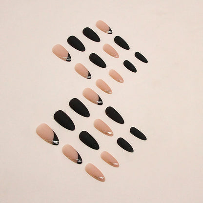 24pcs medium length almond shaped minimalist black sweet and cool girl nail clips&1 rubbing strip&1 jelly gel