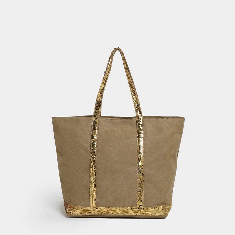 Retro Large-capacity Canvas Tote Bag Brand Contrast Color Sequins Highquality Handbag Unisex Large Travel Shoulder Messenger Bag