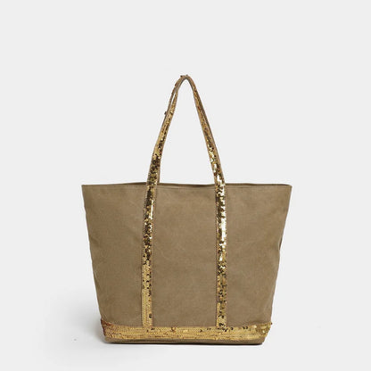 Retro Large-capacity Canvas Tote Bag Brand Contrast Color Sequins Highquality Handbag Unisex Large Travel Shoulder Messenger Bag
