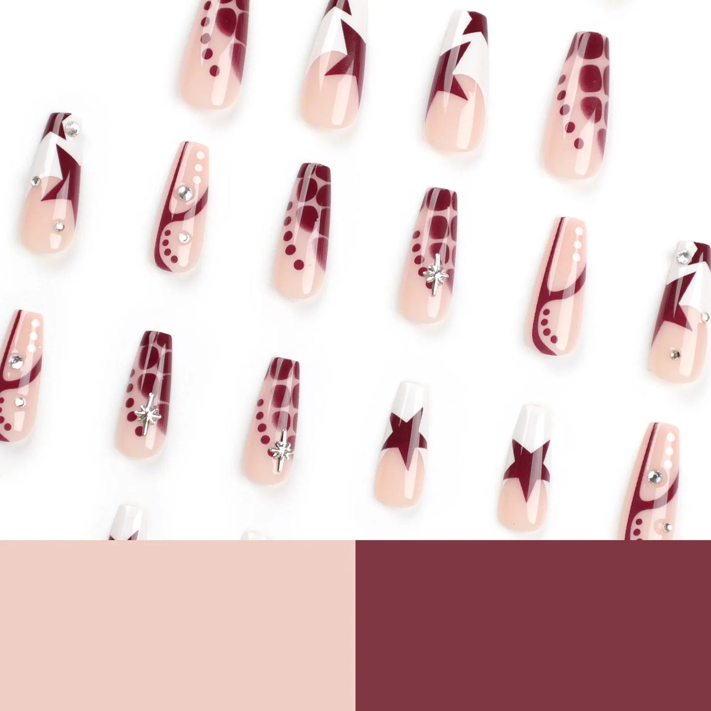 y2k Red Star False Nails Patches White French Press on Nail with Crocodile Women Girl Wearable Acrylic Nail Tips Manicure Gifts