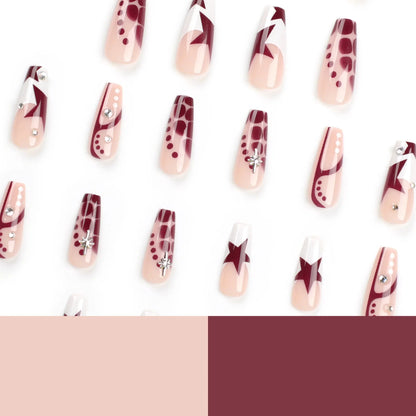 y2k Red Star False Nails Patches White French Press on Nail with Crocodile Women Girl Wearable Acrylic Nail Tips Manicure Gifts